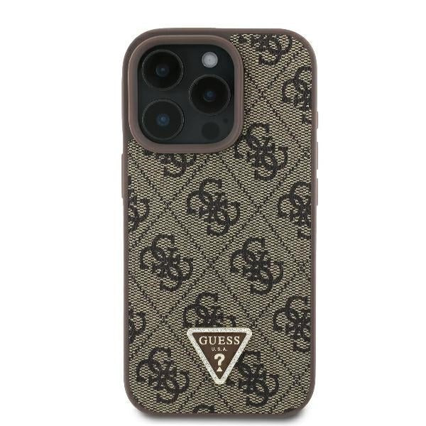 Guess iPhone 16 Pro Max - Leather Metal Logo Strass Crossbody - Θήκη με Επένδυση Συνθετικού Δέρματος και Λουράκι - Brown - GUHCP16XP4TDSCPW