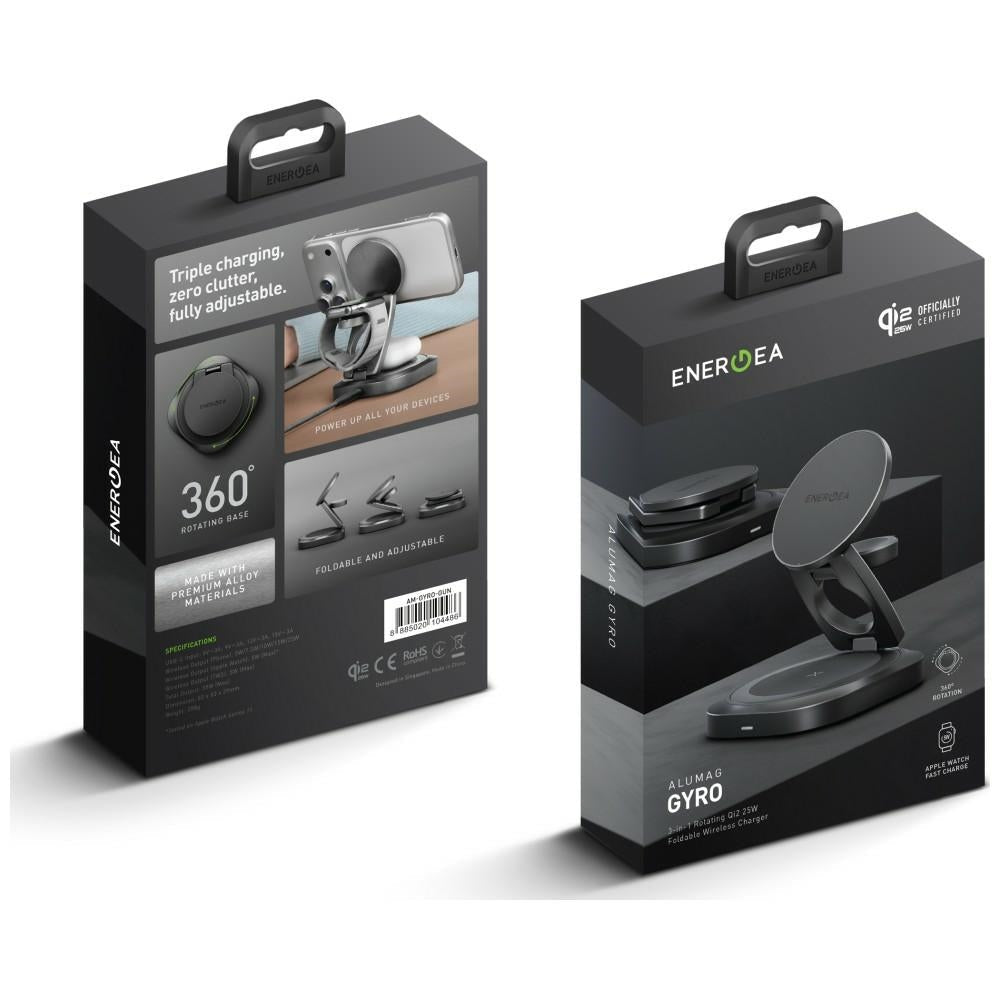 Energea 3in1 Ασύρματος Μαγνητικός Φορτιστής Qi2.2 25W - AluMag Gyro - Gunmetal