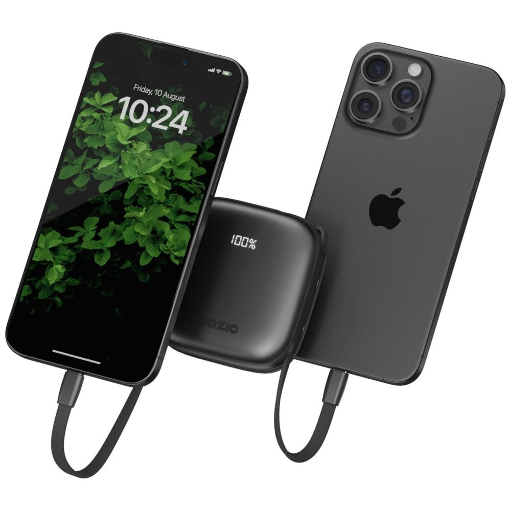 Energea 4in1 PowerBank 10.000mAh με 1 Θύρα USB - C και 1 Θύρα USB και Ενσωματωμένα Καλώδια Lightning και Type - C - Bazic Fusion - Black