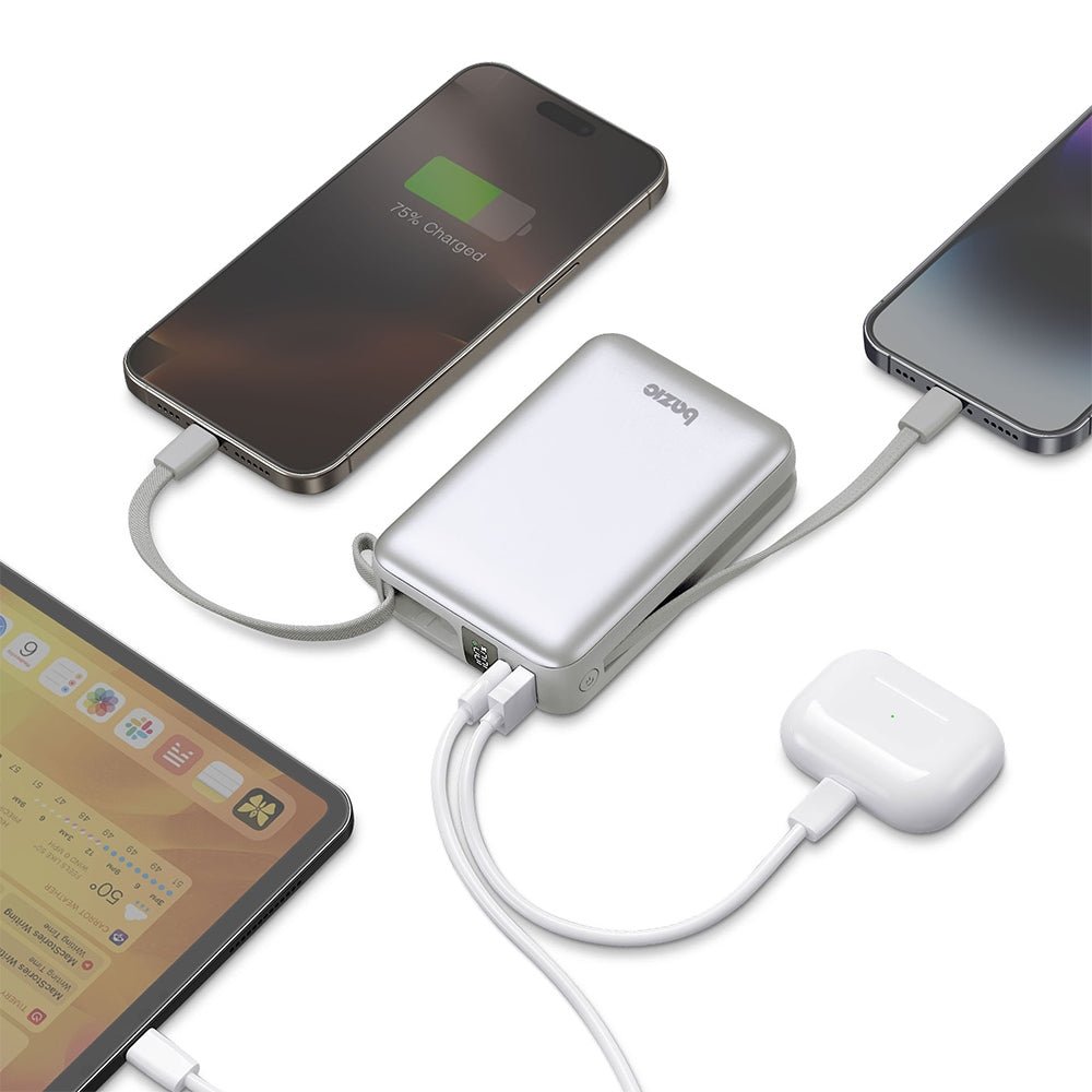 Energea 4in1 PowerBank 20.000mAh με 1 Θύρα USB - C και 1 Θύρα USB και Ενσωματωμένα Καλώδια Lightning και Type - C - Bazic Fusion Mini - Grey