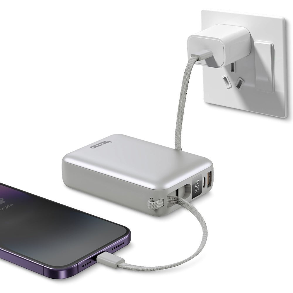 Energea 4in1 PowerBank 20.000mAh με 1 Θύρα USB - C και 1 Θύρα USB και Ενσωματωμένα Καλώδια Lightning και Type - C - Bazic Fusion Mini - Grey