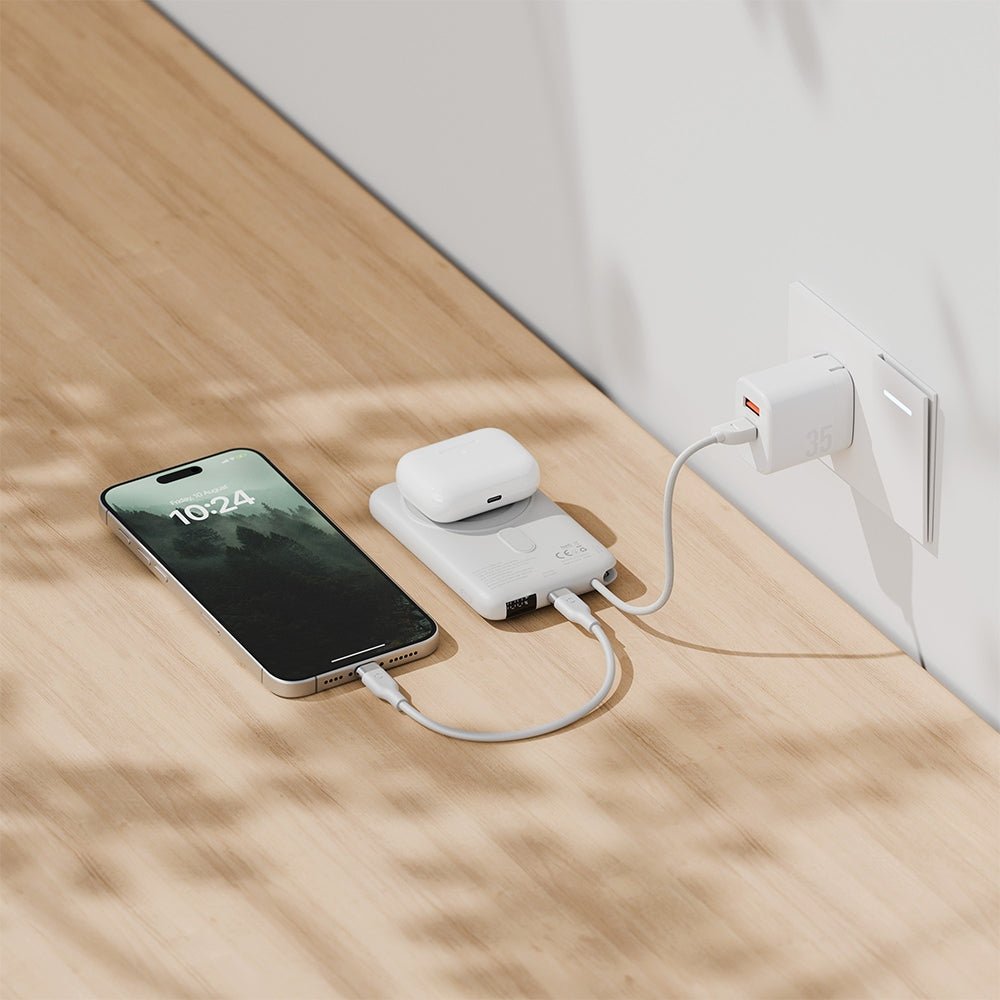 Energea Ασύρματο MagSafe PowerBank Κινητού 10000 mAh με Ενσωματωμένο Καλώδιo Type - C to Type - C - Bazic Fusion Mag - Grey