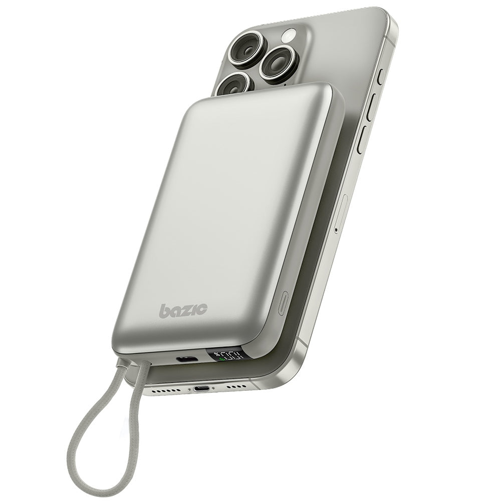 Energea Ασύρματο MagSafe PowerBank Κινητού 10000 mAh με Ενσωματωμένο Καλώδιo Type - C to Type - C - Bazic Fusion Mag - Grey
