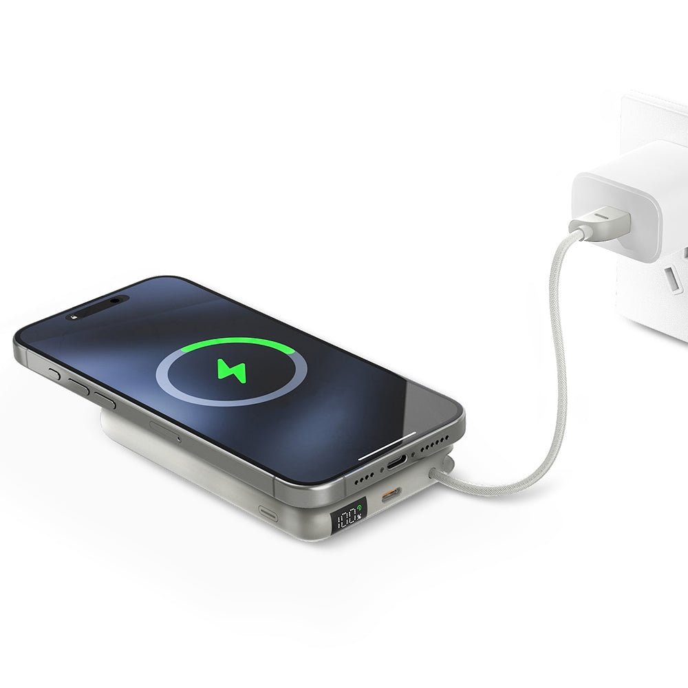 Energea Ασύρματο MagSafe PowerBank Κινητού 10000 mAh με Ενσωματωμένο Καλώδιo Type - C to Type - C - Bazic Fusion Mag - Grey