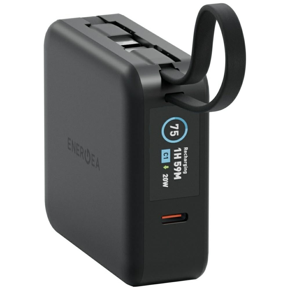 Energea MagPac Mini Plus - Ασύρματο MagSafe PowerBank Κινητού 10000 mAh με 2 Ενσωματωμένα Καλώδια Type - C - Black