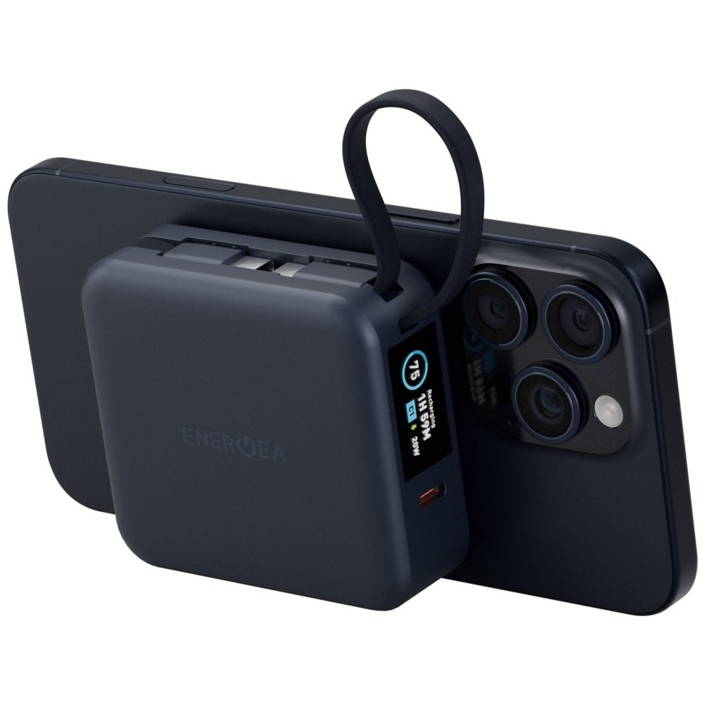 Energea MagPac Mini Plus - Ασύρματο MagSafe PowerBank Κινητού 10000 mAh με 2 Ενσωματωμένα Καλώδια Type - C - Blue