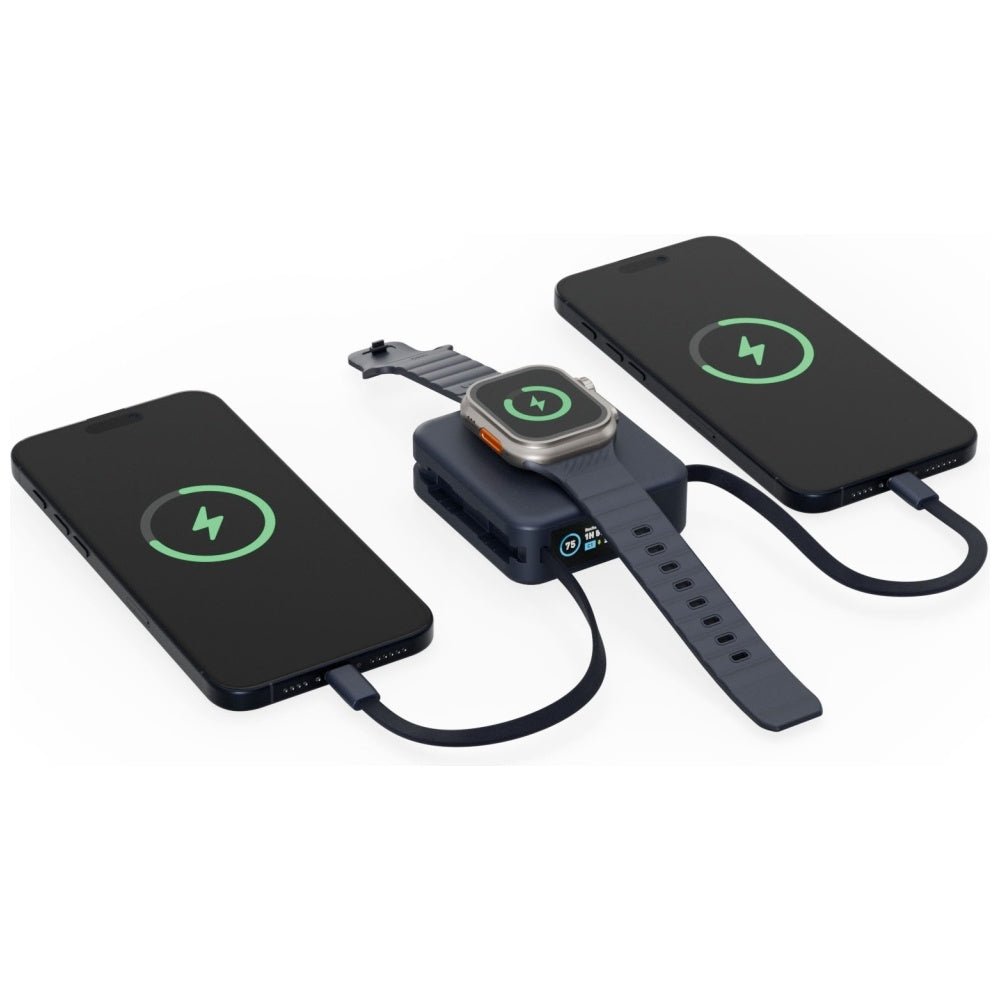 Energea MagPac Mini Plus - Ασύρματο MagSafe PowerBank Κινητού 10000 mAh με 2 Ενσωματωμένα Καλώδια Type - C - Blue