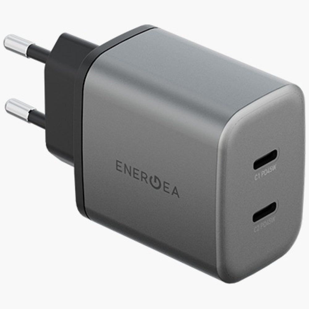 Energea Οικιακός Φορτιστής Γρήγορης Φόρτισης 45W με 2 Θύρες Type - C - Ampcharge - Grey