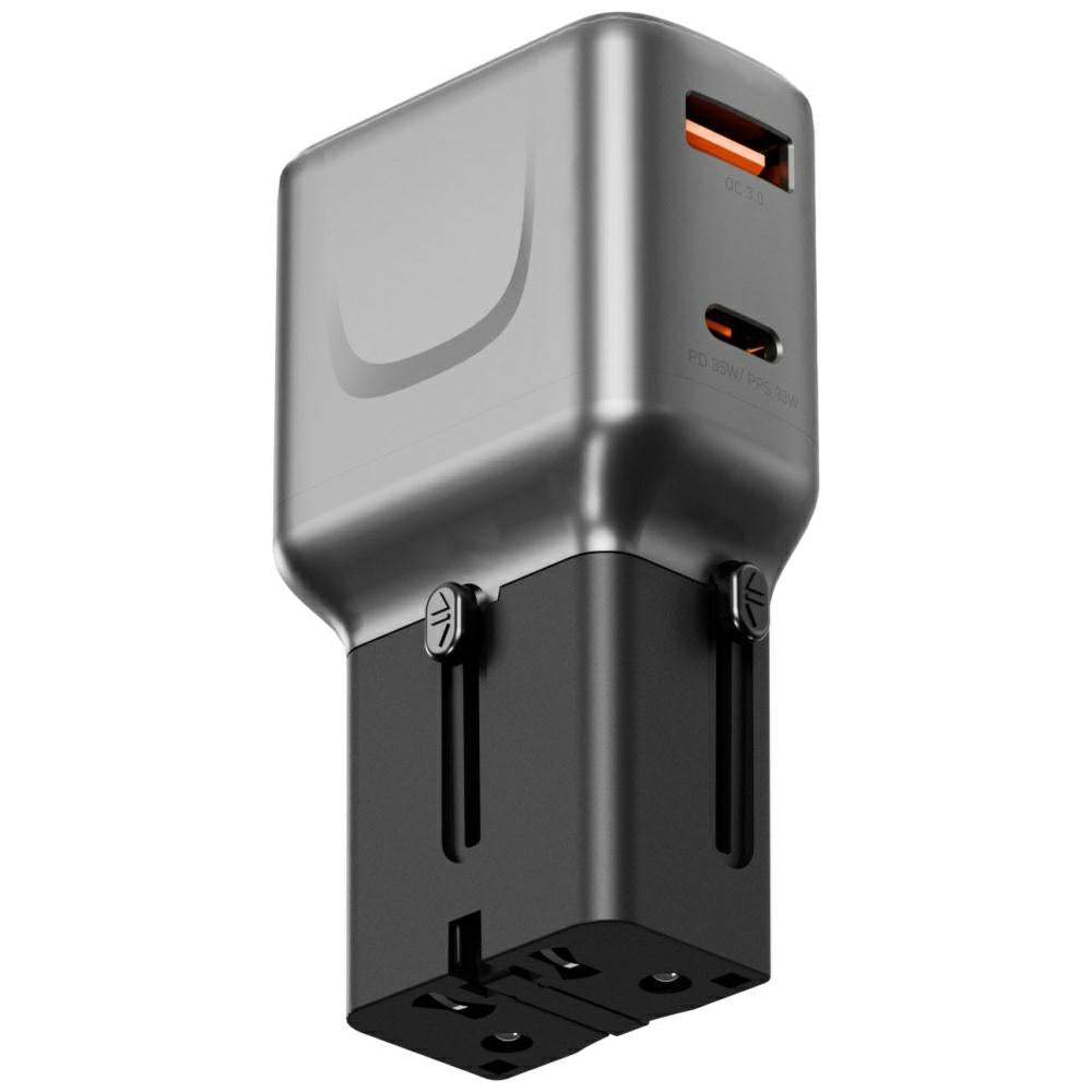 Energea TravelGo Adapter 35 - Οικιακός Φορτιστής Γρήγορης Φόρτισης με Eναλλάξιμα Bύσματα με 1 Θύρα USB και 1 Θύρα Type - C 35W - Graphite