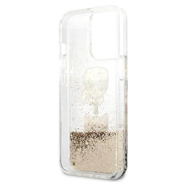 Karl Lagerfeld iPhone 13 Pro Max - Liquid Glitter Karl and Choupette Σκληρή Θήκη με Πλαίσιο Σιλικόνης - Gold - KLHCP13XKICGLD