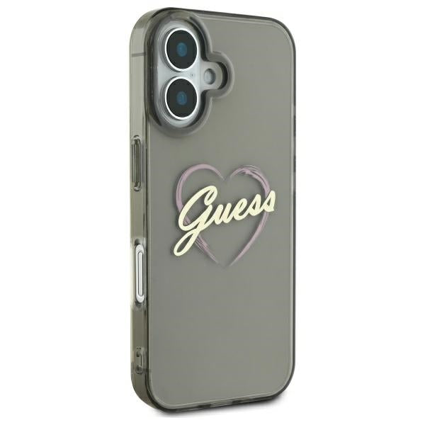 Guess iPhone 16 - IML Heart - Σκληρή Θήκη με Πλαίσιο Σιλικόνης - Black - GUHCP16SHCHGSPK