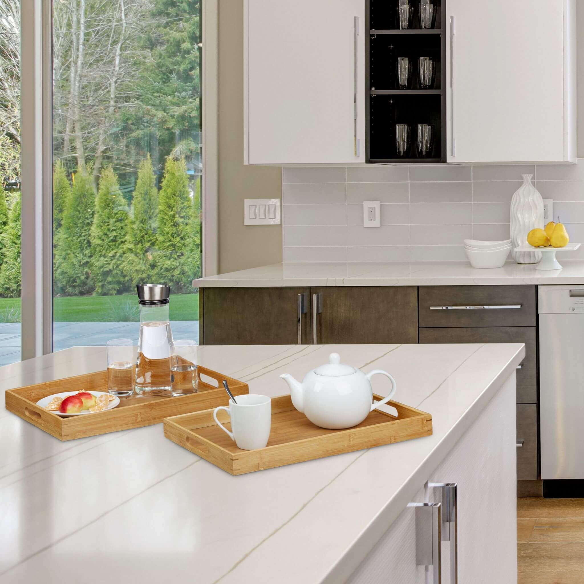 Relaxdays Δίσκοι Σερβιρίσματος από Μπαμπού - Σετ με 2 - Natural - 4052025202347