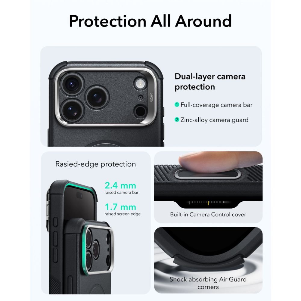 ESR iPhone 17 Pro / iPhone 18 Pro - Σκληρή Θήκη MagSafe με Πλαίσιο Σιλικόνης και Σταντ - Cyber Tough Kickstand - Black