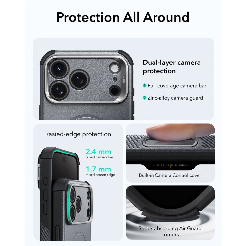 ESR iPhone 17 Pro / iPhone 18 Pro - Σκληρή Θήκη MagSafe με Πλαίσιο Σιλικόνης και Σταντ - Cyber Tough Kickstand - Grey