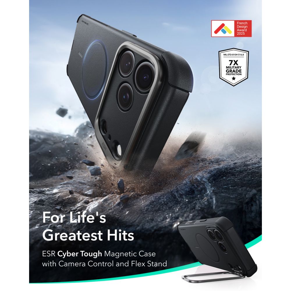 ESR iPhone 17 Pro Max / iPhone 18 Pro Max - Σκληρή Θήκη MagSafe με Πλαίσιο Σιλικόνης και Σταντ - Cyber Tough Kickstand - Black