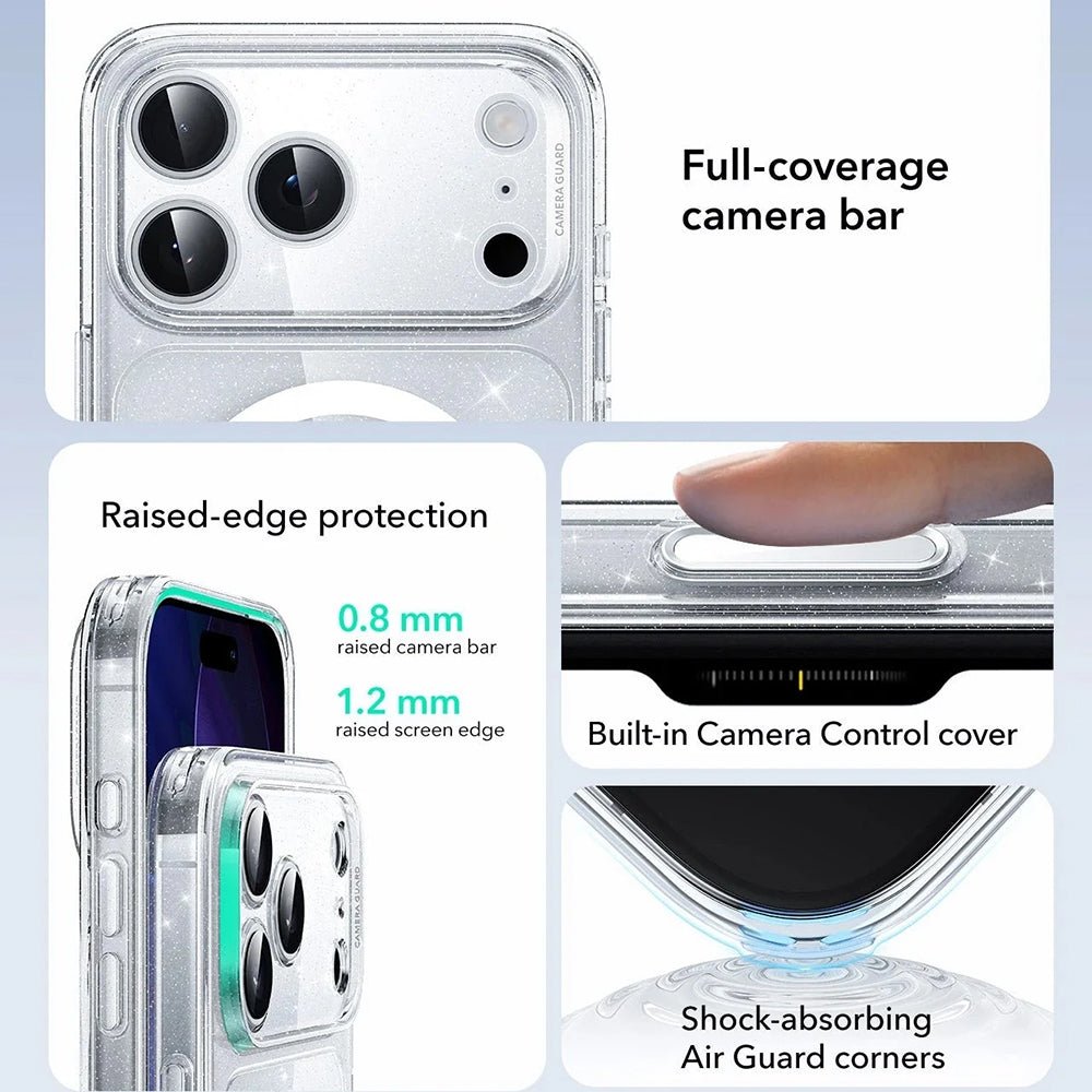 ESR iPhone 17 Pro - Σκληρή Θήκη με Πλαίσιο Σιλικόνης και MagSafe - Classic Hybrid Halolock - Clear Shimmer