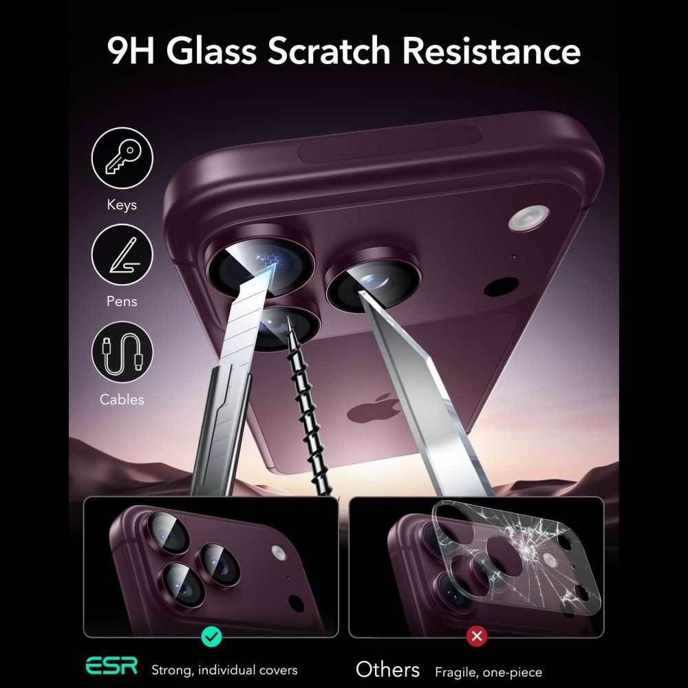 ESR iPhone 18 Pro / iPhone 18 Pro Max Αντιχαρακτικό Γυαλί για την Κάμερα - Armorite - Deep Burgundy