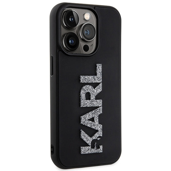 Karl Lagerfeld iPhone 15 Pro Max - 3D Rubber Glitter Logo Σκληρή Θήκη με Πλαίσιο Σιλικόνης - Black - KLHCP15X3DMBKCK