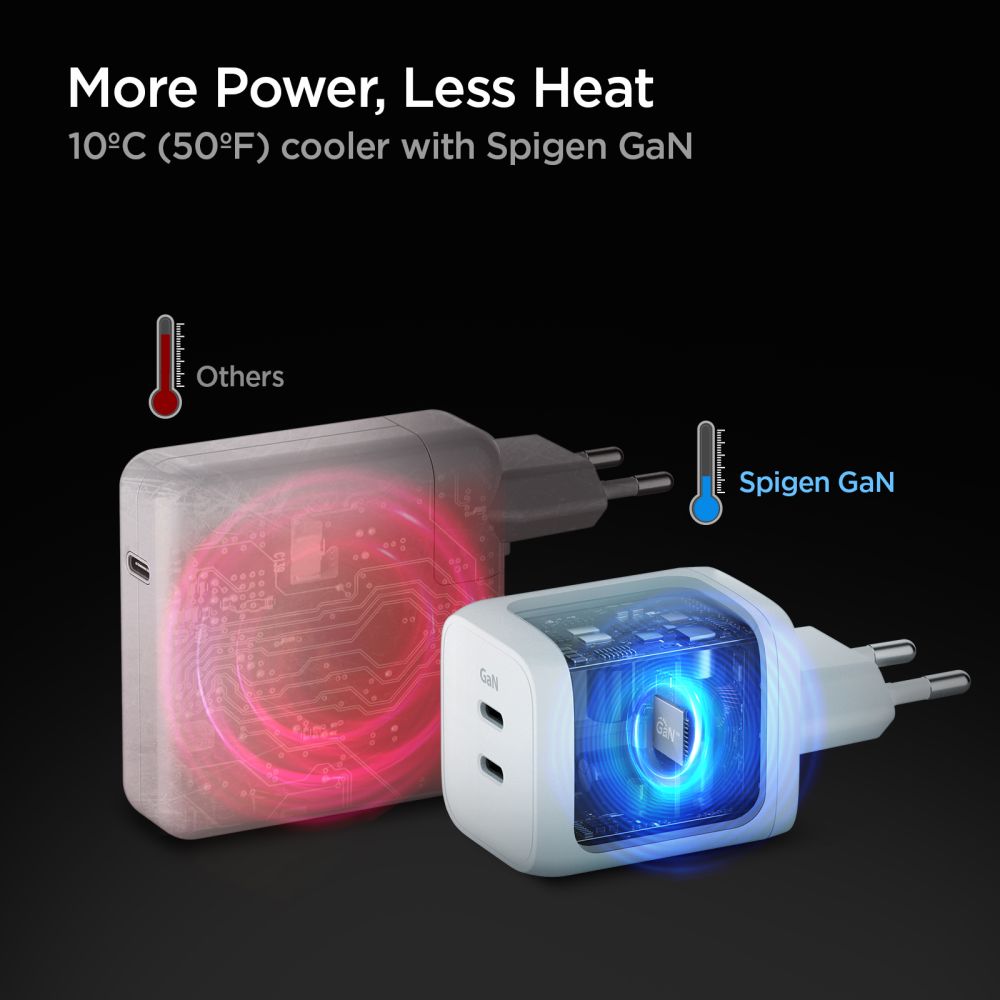Spigen PE2106EU PowerArc PD 65W Οικιακός Φορτιστής Γρήγορης Φόρτισης με 2 Θύρες Type-C - White