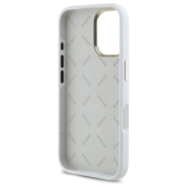 Guess iPhone 16 - Silicone Logo Strass 4G - Σκληρή Θήκη με Πλαίσιο Σιλικόνης - White - GUHCP16SM4DGPH
