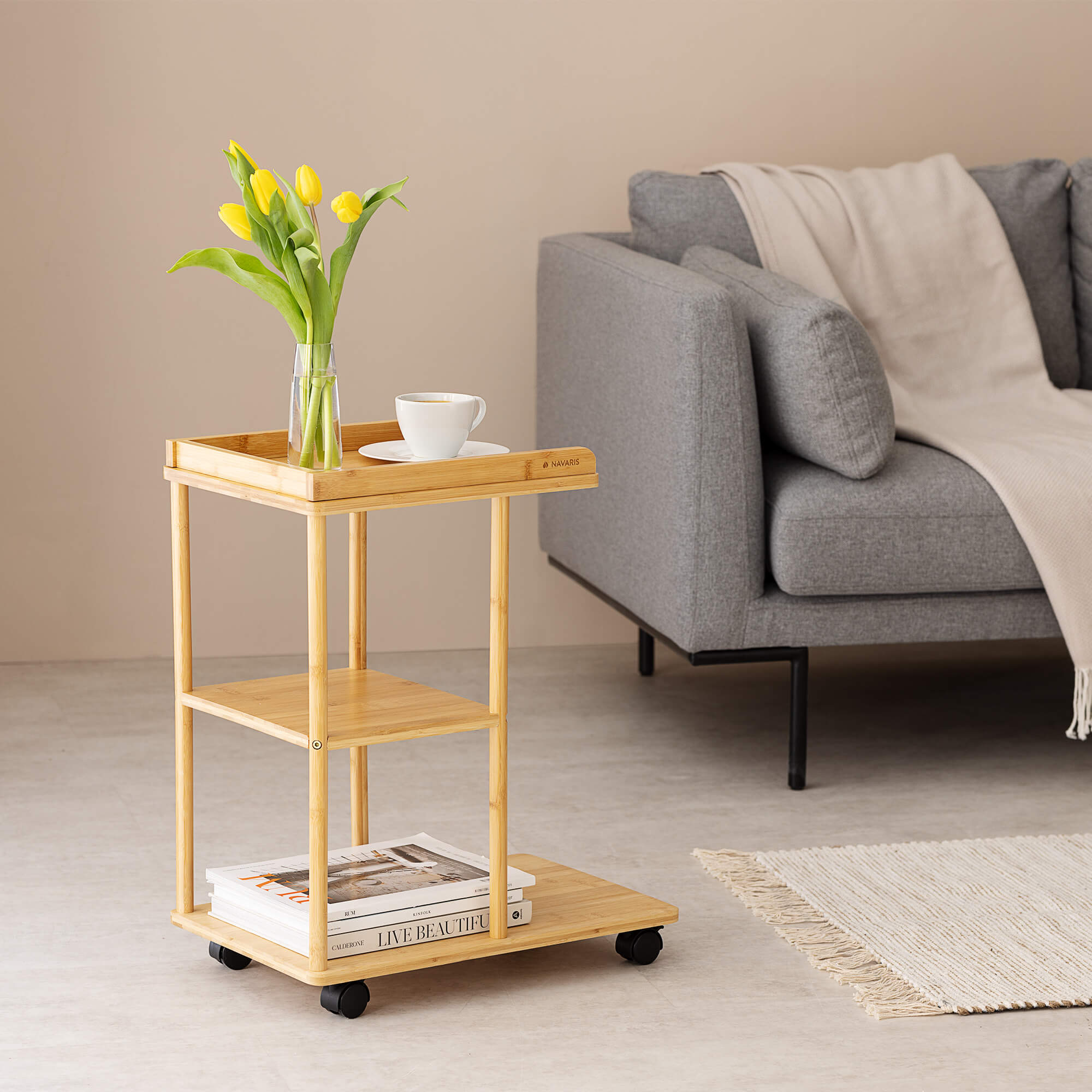 Navaris Τραπεζάκι από Μπαμπού με Ρόδες - 50 x 31.5 x 61 cm - Light Brown - 56616.01.24