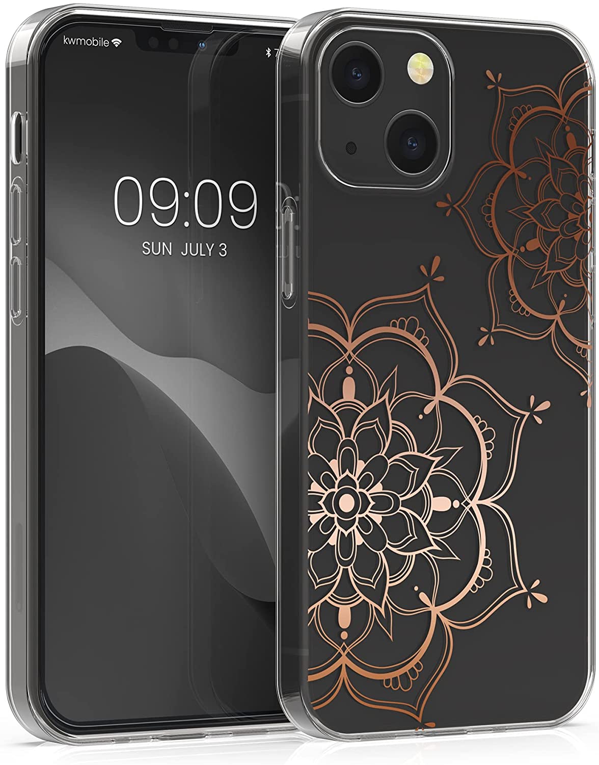 KW iPhone 13 Θήκη Σιλικόνης TPU Design Flower Twins - Διάφανη / Rose Gold - 57143.03