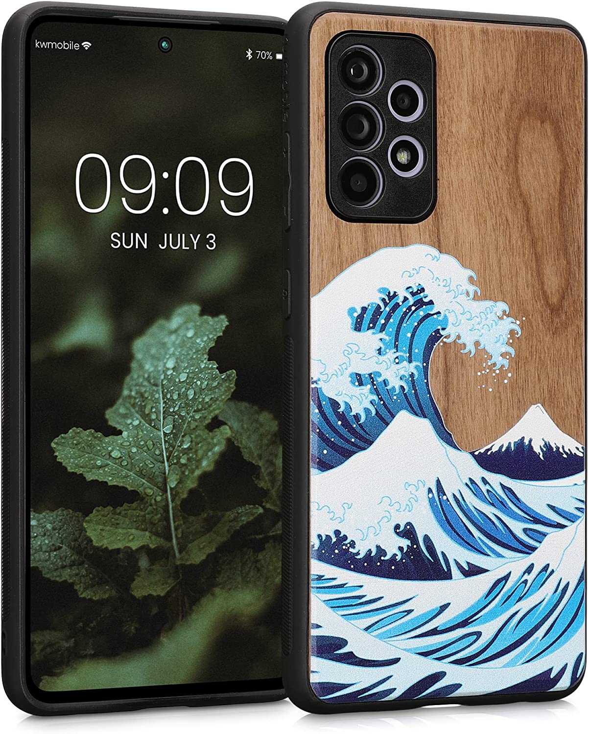 KW Samsung Galaxy A52 / A52 5G / A52s 5G Θήκη από Φυσικό Ξύλο - Design Wood Japanese Wave Blue - White / Brown - 54354.12