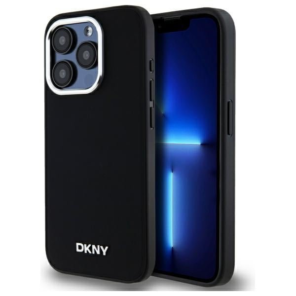 DKNY iPhone 15 Pro Max - Plain Logo MagSafe Σκληρή Θήκη με Επένδυση Συνθετικού Δέρματος - Black
