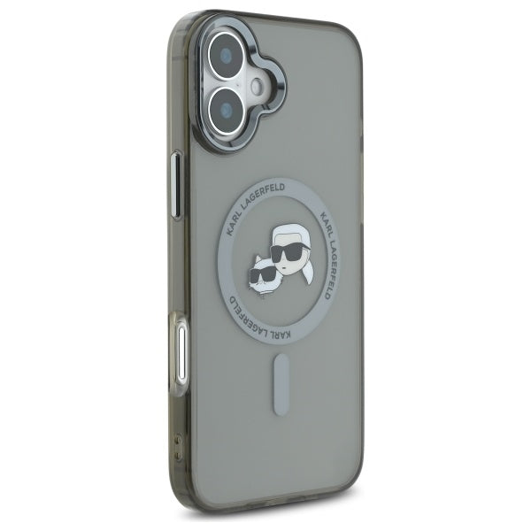 Karl Lagerfeld iPhone 16 - IML Metal Karl and Choupette Head - Σκληρή Θήκη με Πλαίσιο Σιλικόνης και MagSafe - Black - KLHMP16SHLSKCK