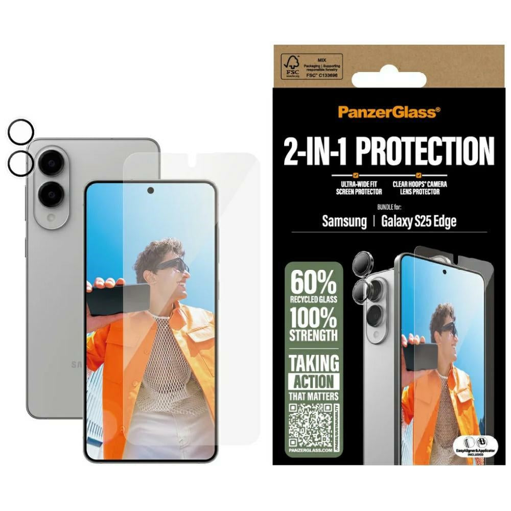 PanzerGlass Samsung Galaxy S25 Edge - 2in1 Σετ με 1 Αντιχαρακτικό Γυαλί Οθόνης και 1 Αντιχαρακτικό Γυαλί για την Κάμερα - Clear
