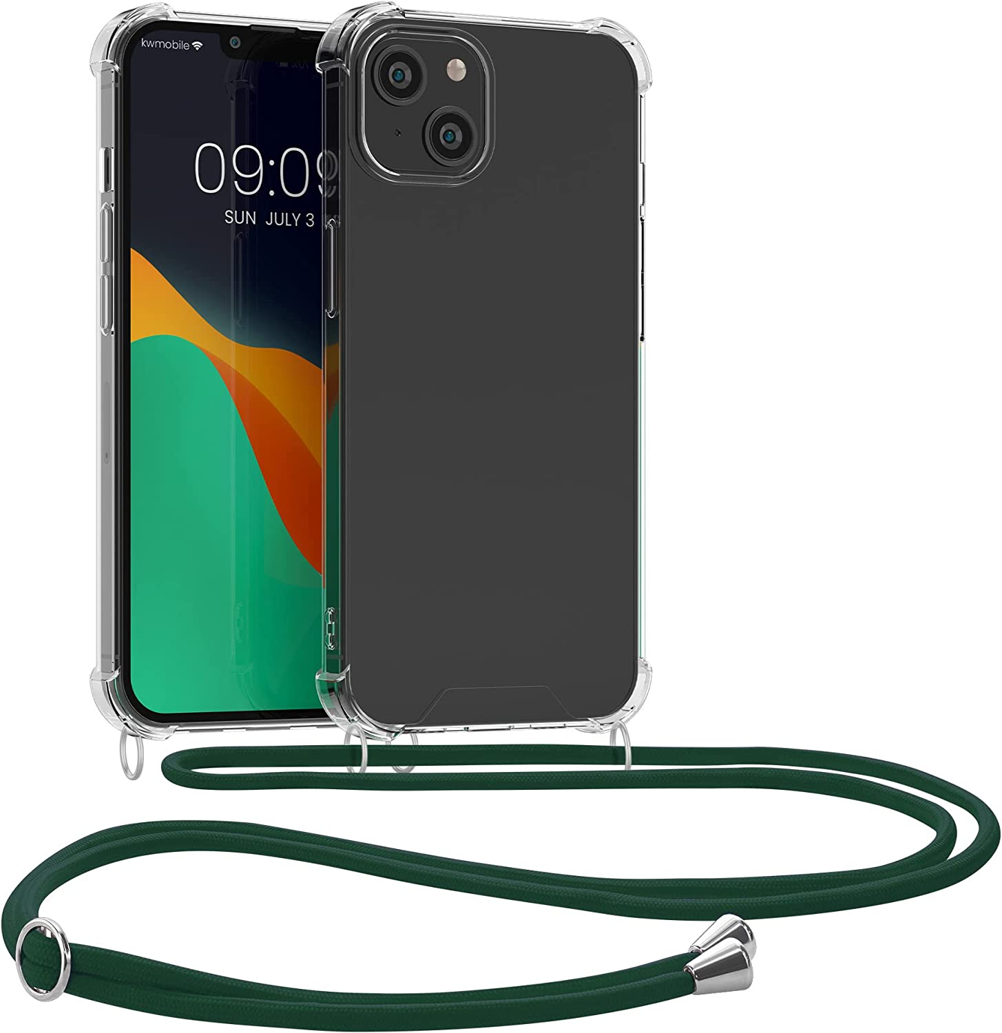 KW iPhone 14 Plus Θήκη Σιλικόνης TPU με Λουράκι - Διάφανη / Dark Green - 59109.80