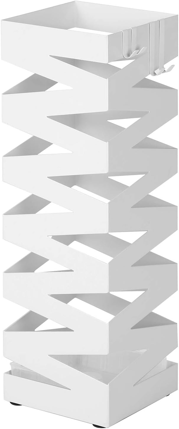 Songmics Μεταλλική Ομπρελοθήκη με 4 Γάντζους - 15.5 x 15.5 x 49 cm - White - LUC16W