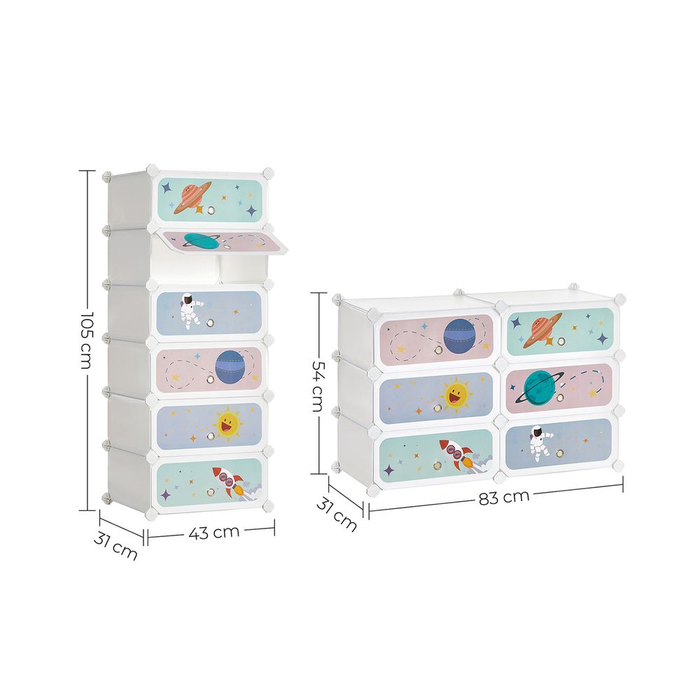 Songmics Σύστημα Αποθήκευσης με 6 Κουτιά για το Παιδικό Δωμάτιο - White - LPC904W01
