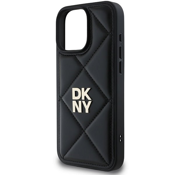 DKNY iPhone 16 Pro Max - Quilted Stack Logo Σκληρή Θήκη με Επένδυση Συνθετικού Δέρματος - Black