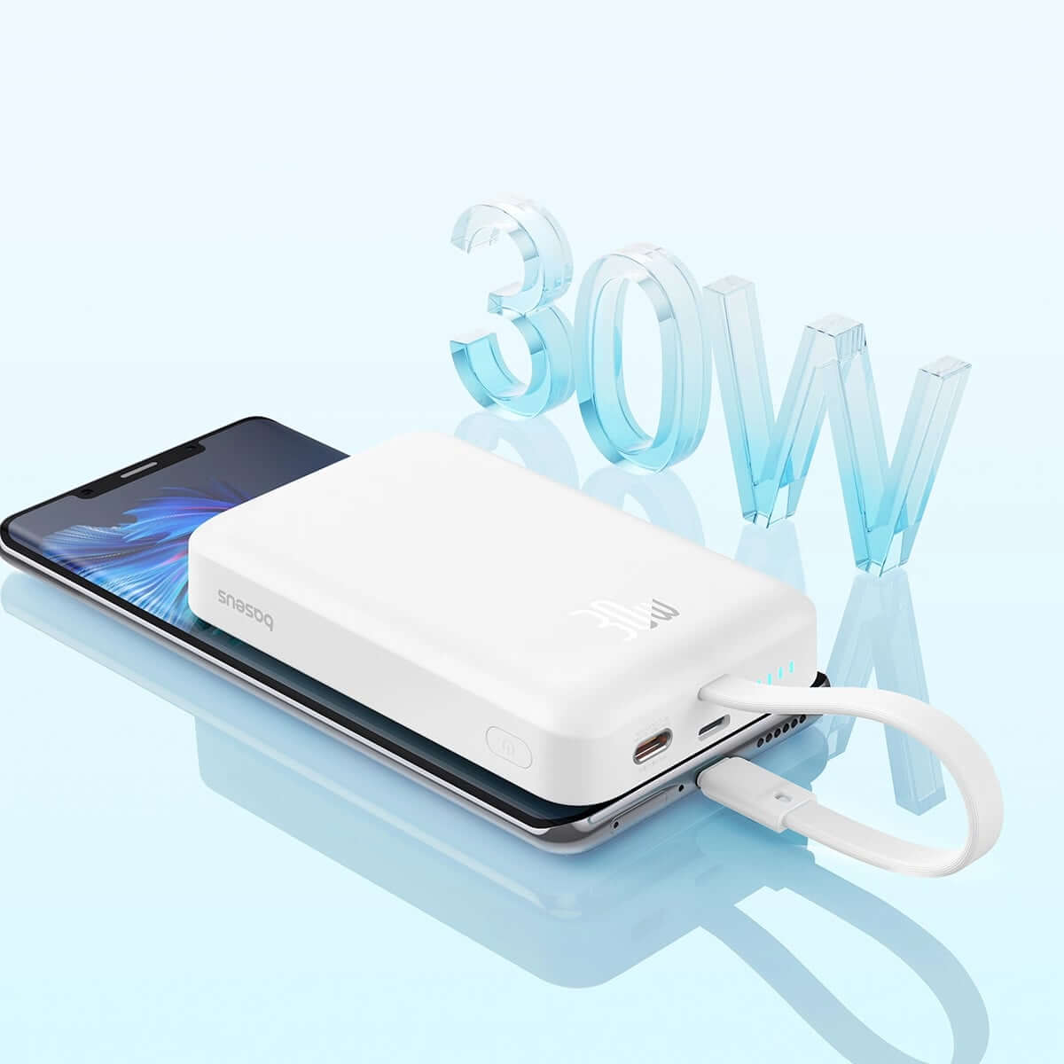 Baseus Magnetic Mini Ασύρματο MagSafe PowerBank 10000mAh 30W με Ενσωματωμένο Καλώδιο Type-C - White