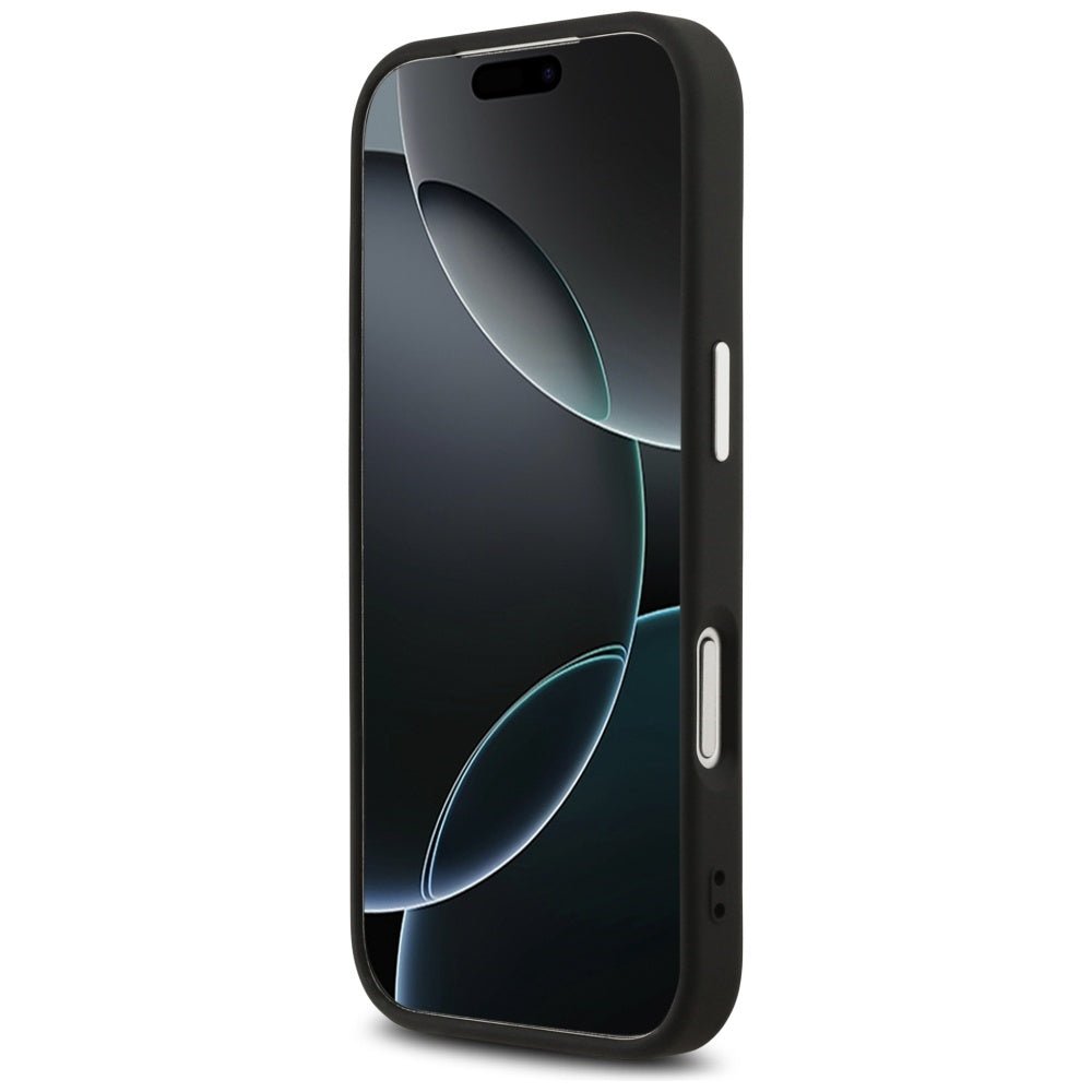 Guess iPhone 17 Pro - 4G Triangle Logo MagSafe - Σκληρή Θήκη με Πλαίσιο Σιλικόνης και Επένδυση Συνθετικού Δέρματος - Black / Silver - GUHMP17LP4TSRCMK