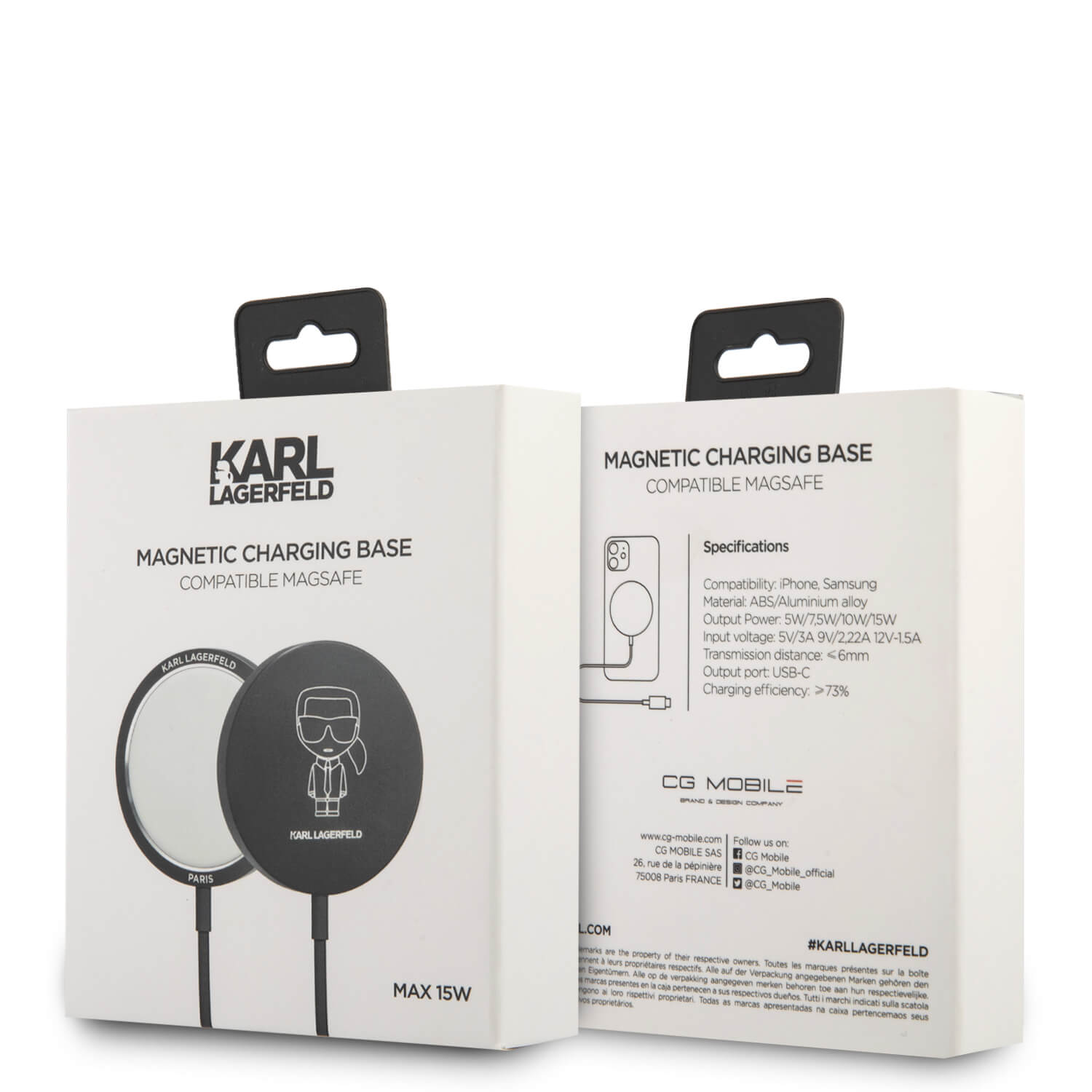 Karl Lagerfeld Induction Charger - Ασύρματος Φορτιστής MagSafe με Καλώδιο Type-C 15W - Black