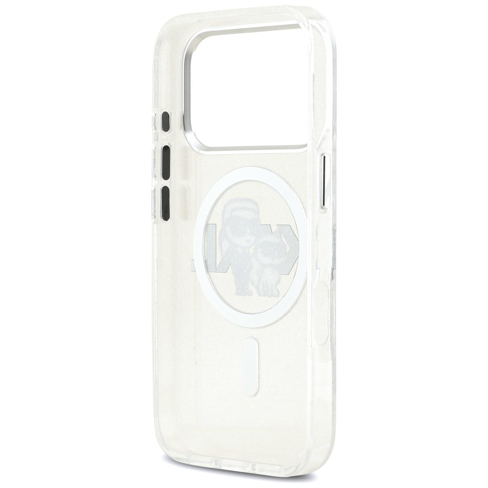 Karl Lagerfeld iPhone 17 Pro - IML Glitter Karl and Choupette Sketch Logo MagSafe - Σκληρή Θήκη με Πλαίσιο Σιλικόνης - Clear - KLHMP17LHGKCGKBT