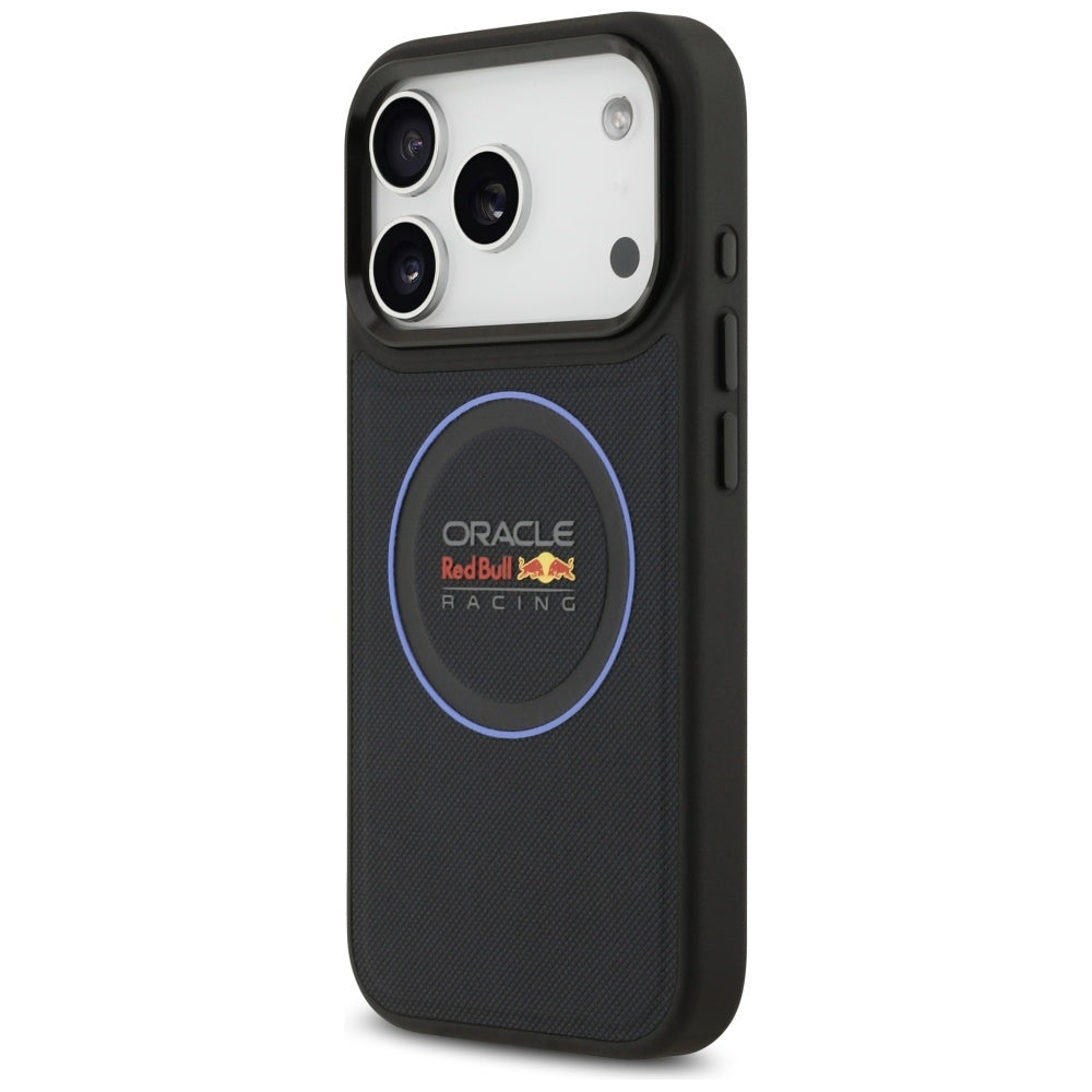 Red Bull iPhone 17 Pro - Red Bull Meshed Blue Ring and Metal Buttons MagSafe - Σκληρή Θήκη με Επένδυση Συνθετικού Δέρματος - Navy - RBHMP17L24PUILVB