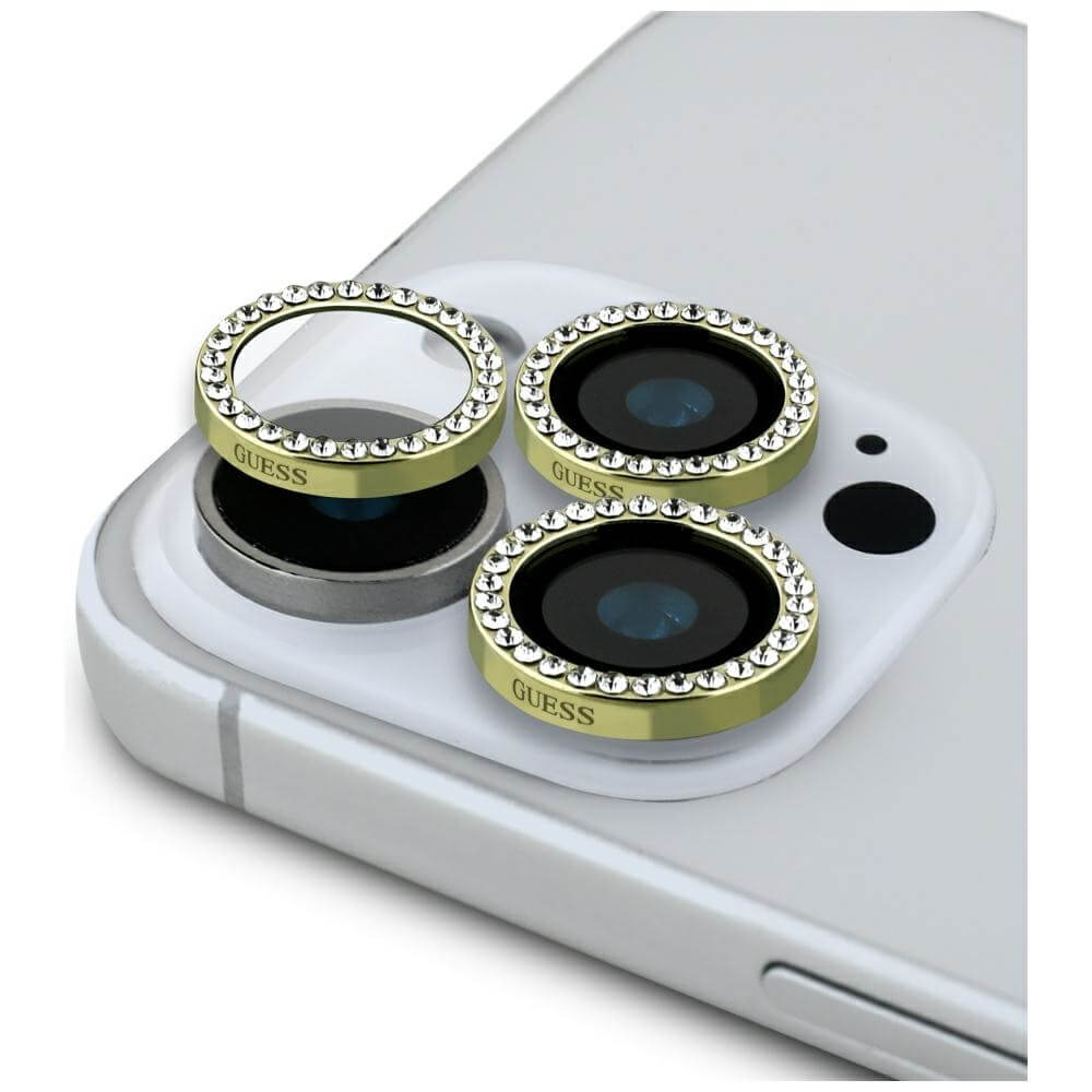 Guess iPhone 16 Pro / iPhone 16 Pro Max Rhinestone Camera Lens Protector Αντιχαρακτικό Γυαλί για την Κάμερα - Gold