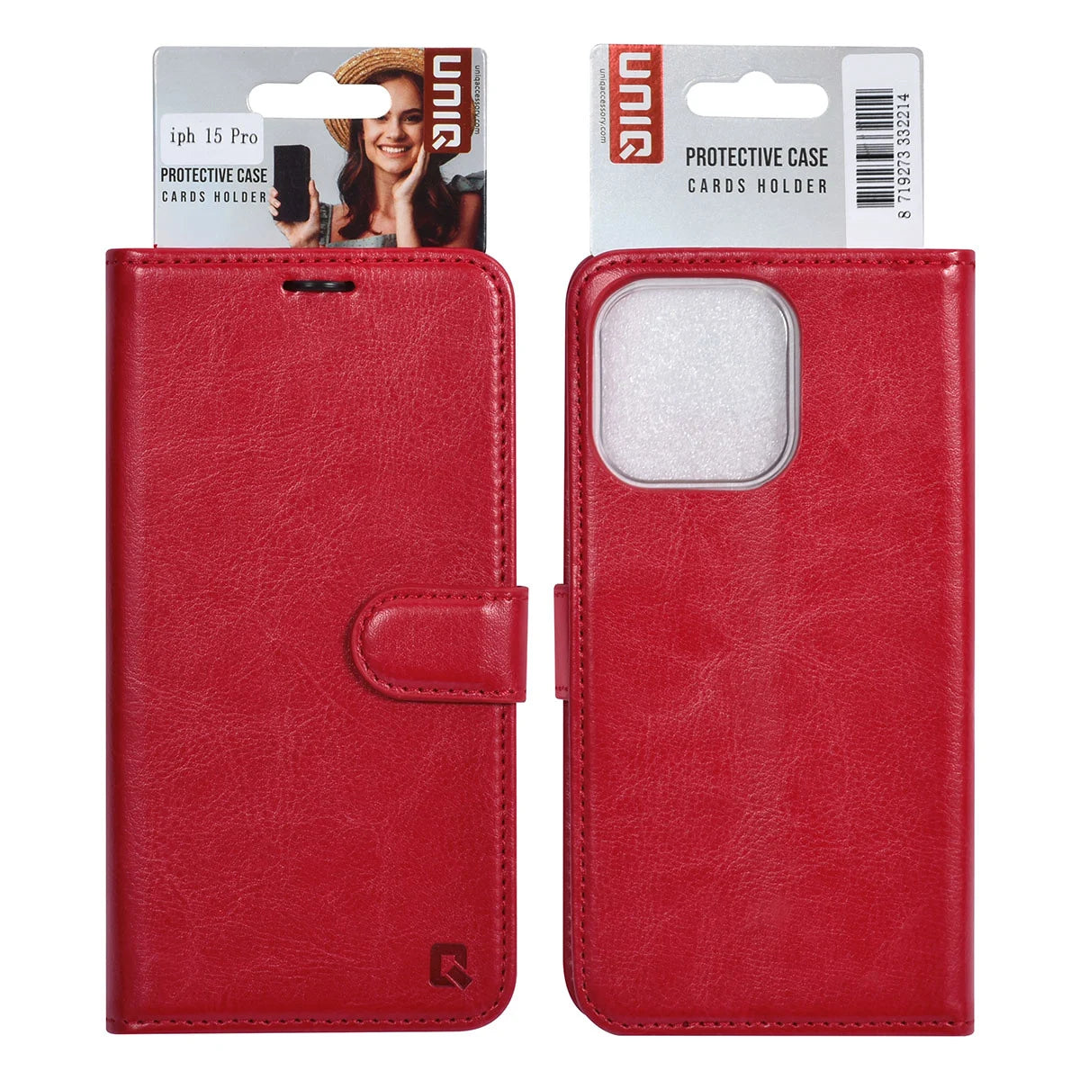 Tuniq iPhone 15 Pro - Θήκη Πορτοφόλι Stand από Δερματίνη - Κόκκινη