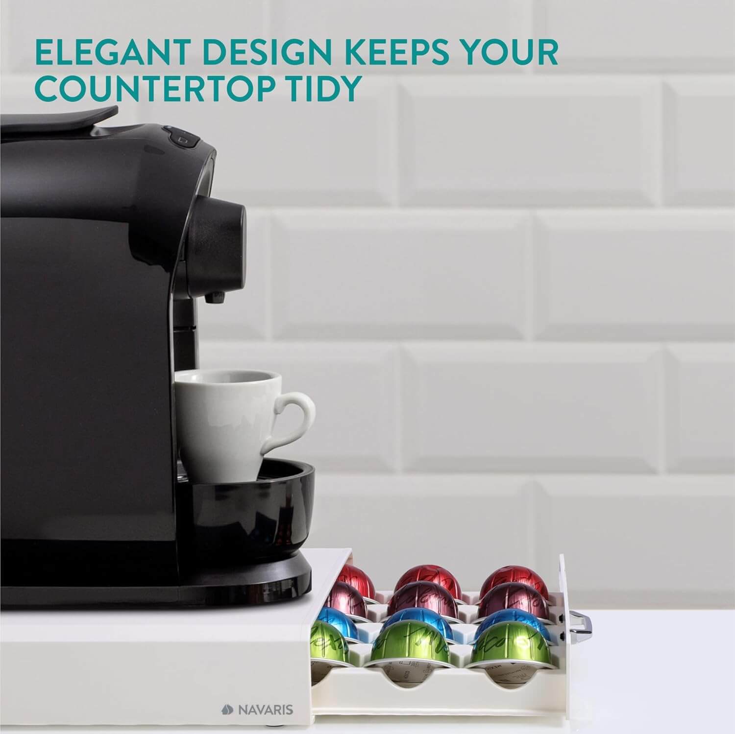 Navaris Συρτάρι για Κάψουλες Nespresso Vertuo / Βάση για Καφετιέρα - Cream