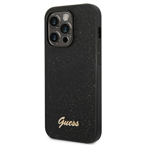 Guess iPhone 14 Pro Max Glitter Script Σκληρή Θήκη με Πλαίσιο Σιλικόνης - Black - GUHCP14XHGGSHK