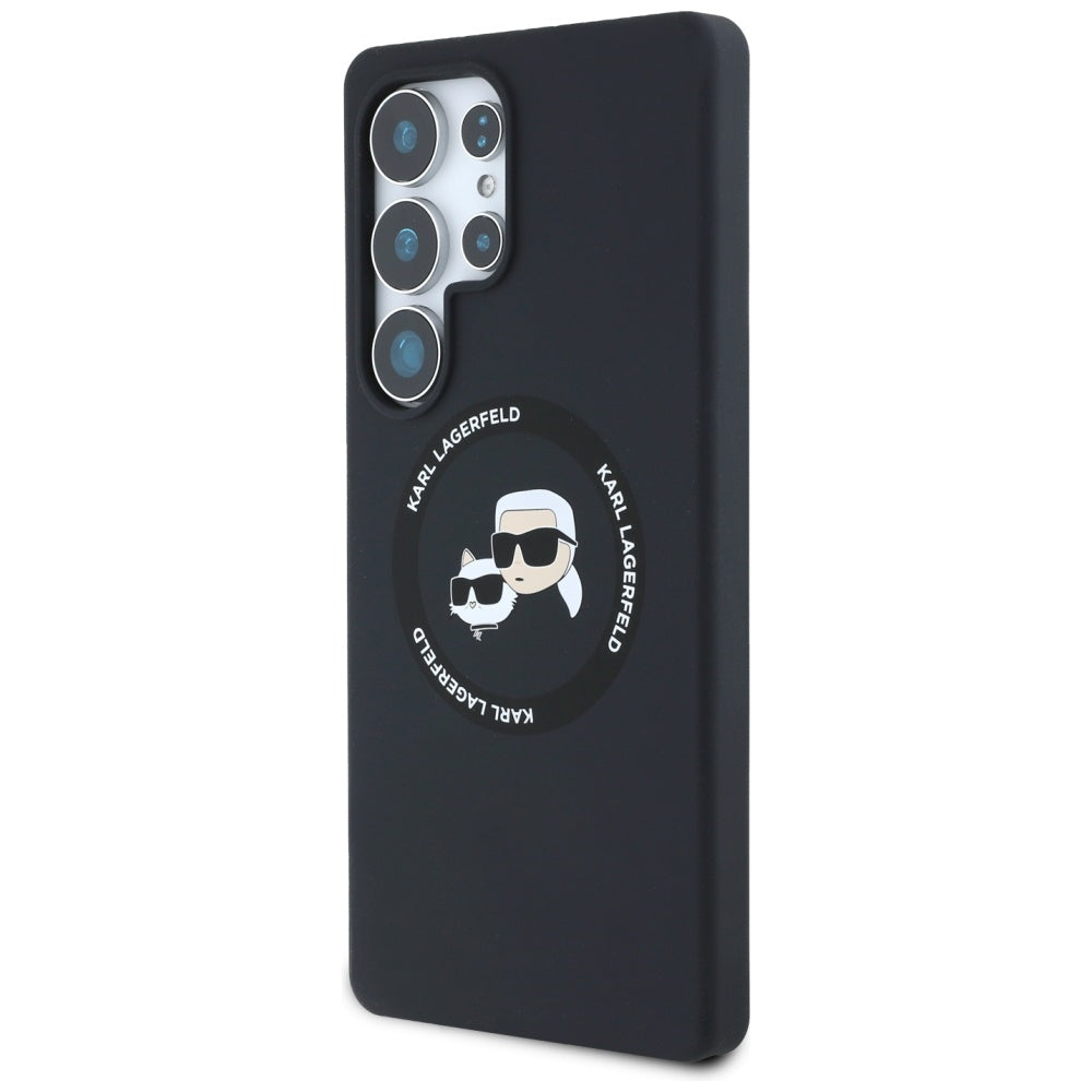 Karl Lagerfeld Samsung Galaxy S25 Ultra - Silicone Double Heads and Circle - Σκληρή Θήκη Σιλικόνης με MagSafe - Black - KLHMS25LSKCHTCK