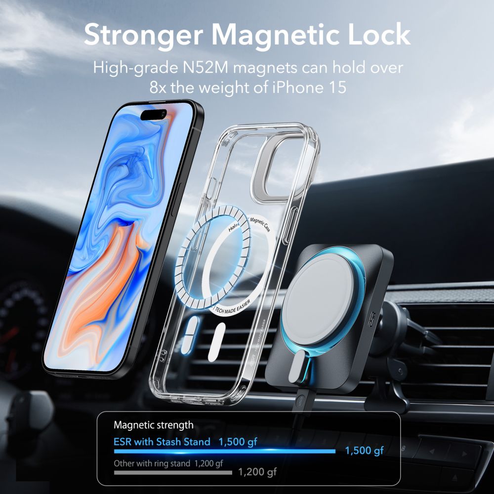 ESR iPhone 15 Classic Kickstand Halolock MagSafe Σκληρή Θήκη με Πλαίσιο Σιλικόνης και Stand - Διάφανη