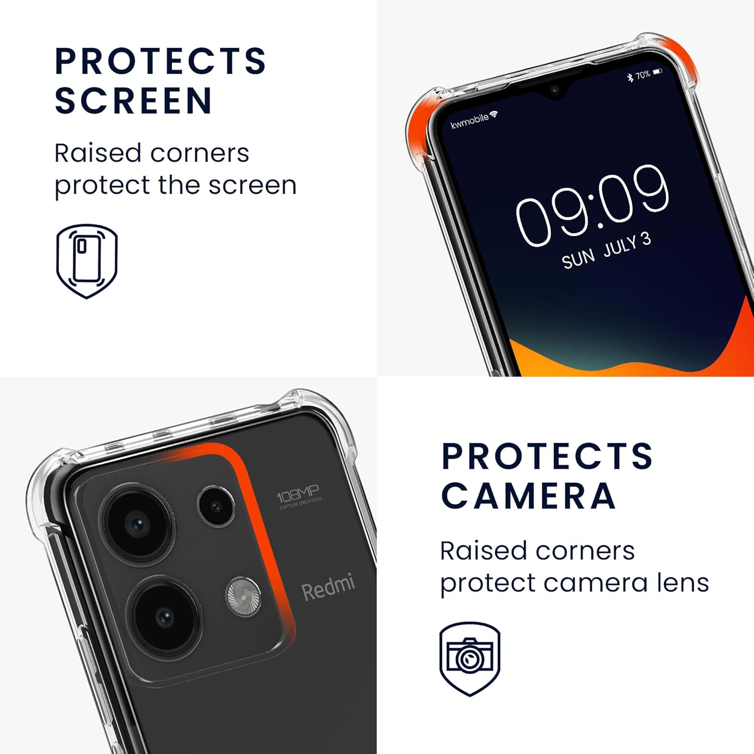 KW Xiaomi Redmi Note 13 4G Θήκη Σιλικόνης TPU με Λουράκι - Διάφανη / Black