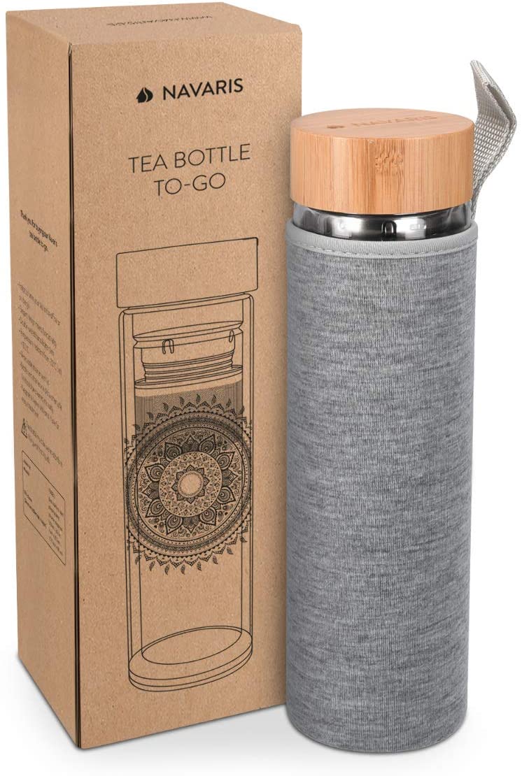 Navaris Γυάλινο Μπουκάλι Τσαγιού με Θήκη μεταφοράς - 500ml - Design Indian Sun - Clear - 45888.2.01