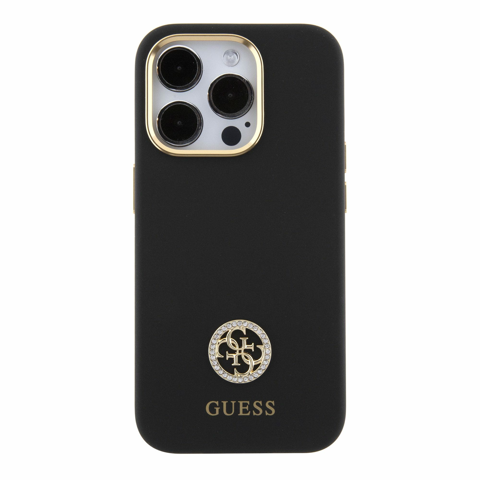 Guess iPhone 15 Pro Max Silicone Logo Strass 4G Σκληρή Θήκη με Πλαίσιο Σιλικόνης - Black - GUHCP15XM4DGPK
