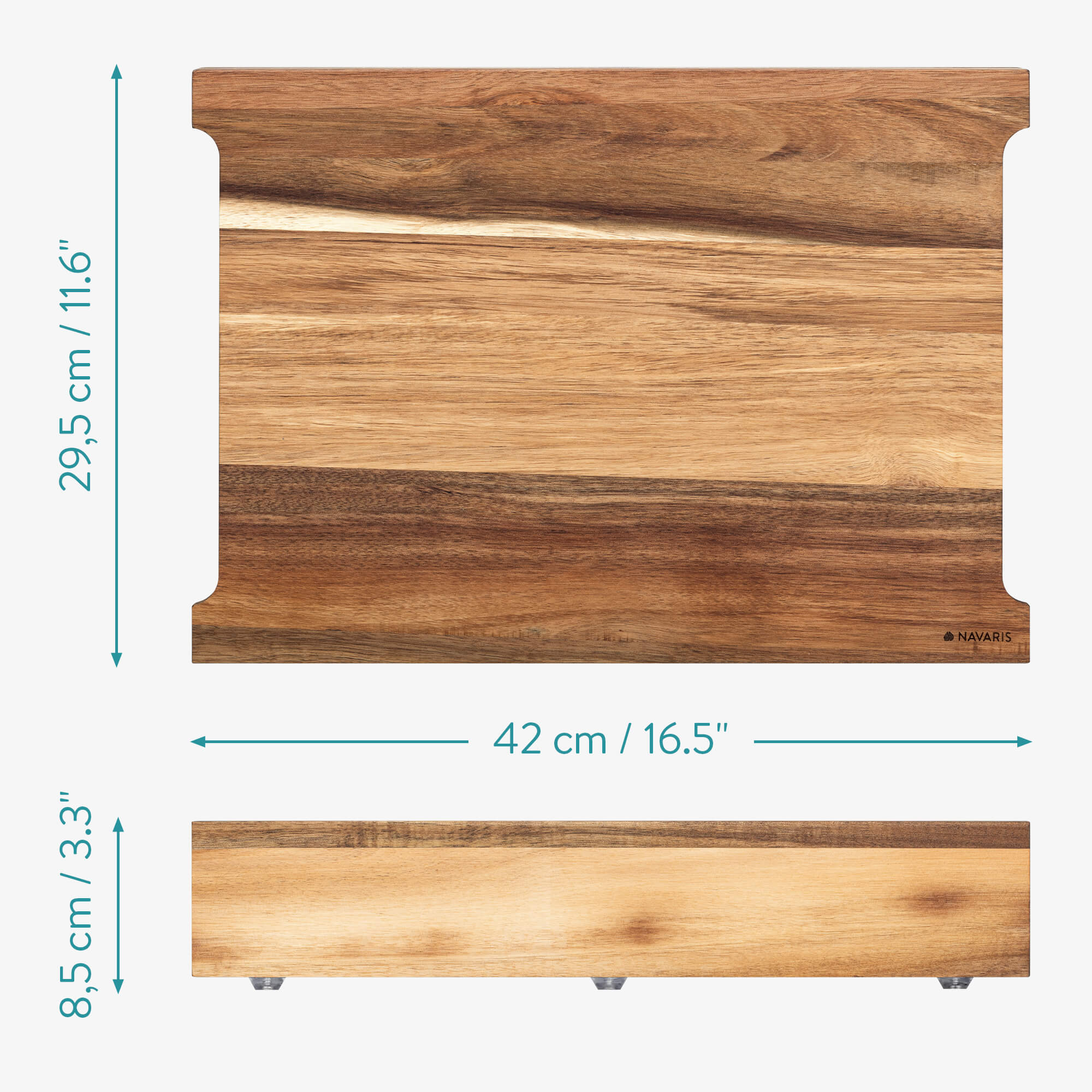 Navaris Σανίδα Κοπής από Ξύλο Ακακίας με 2 Δοχεία - Brown / Silver - 47368.04