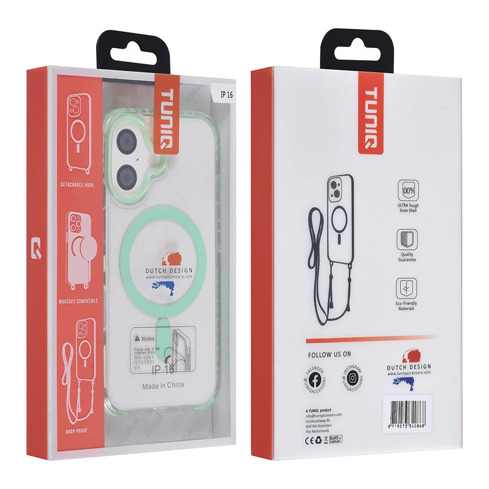 Tuniq iPhone 16 - MagSafe Σκληρή Θήκη με Πλαίσιο Σιλικόνης και Λουράκι - Διάφανη / Green